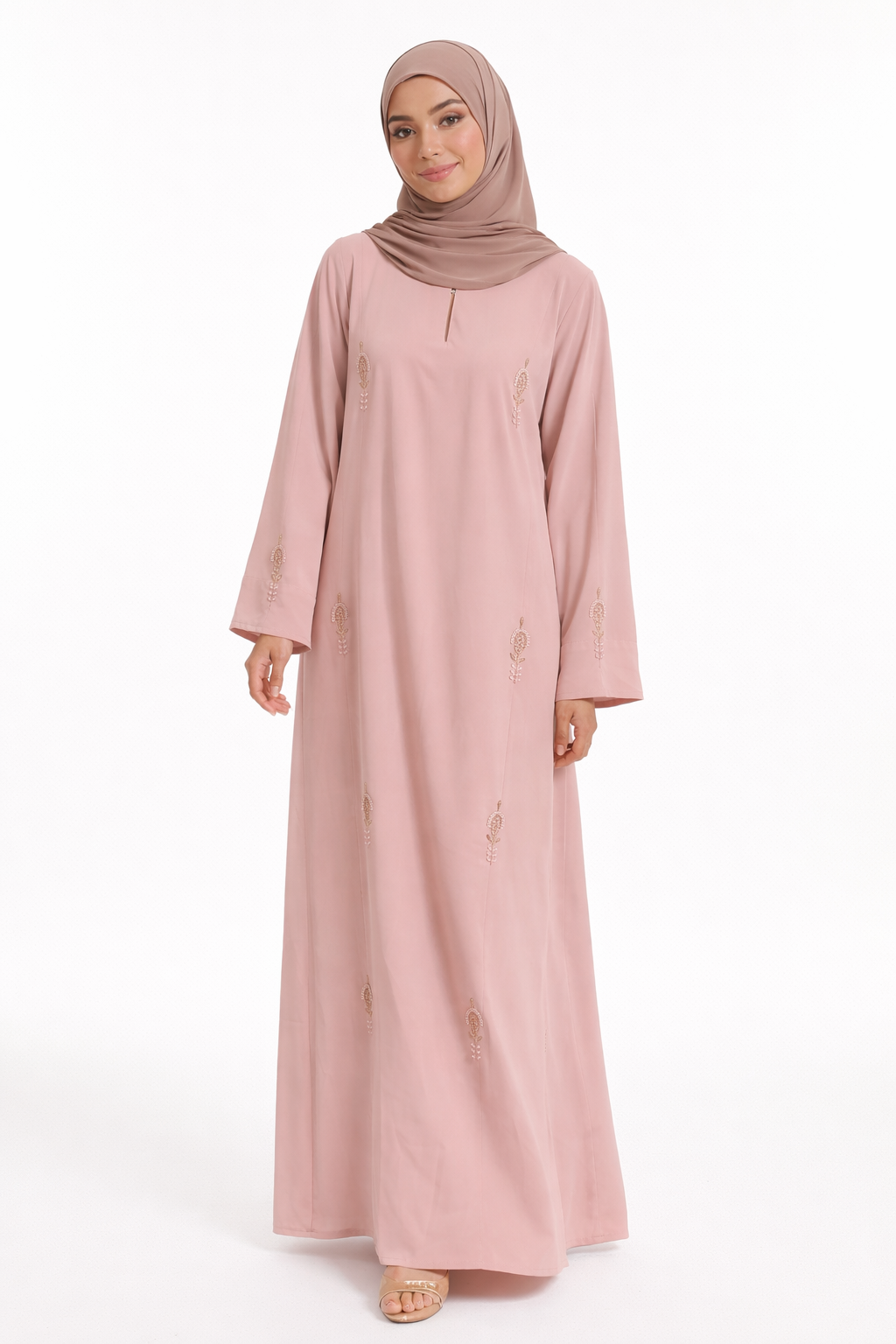 Abaya - Rosa med broderade detaljer