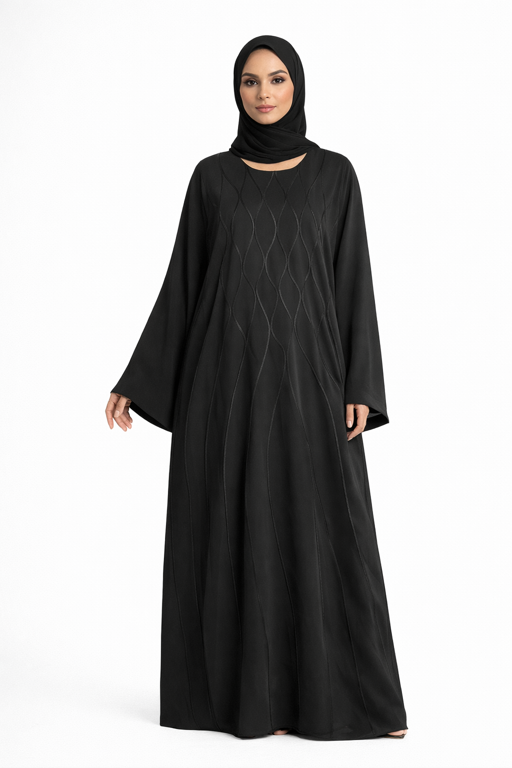 Black Textured Diamond Pattern Abaya
