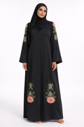 Abaya - Svart med färgglada blomapplikationer